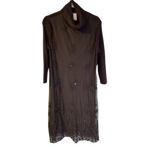 Sundance Fairycore Boho Embroidered Midi Dress Size M NWOT Brown Cowl Neck Mesh